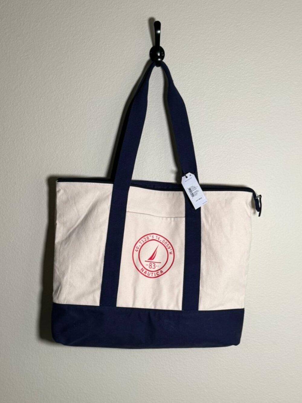 NWT Nautica Canvas Large Tote Navy & Ivory
